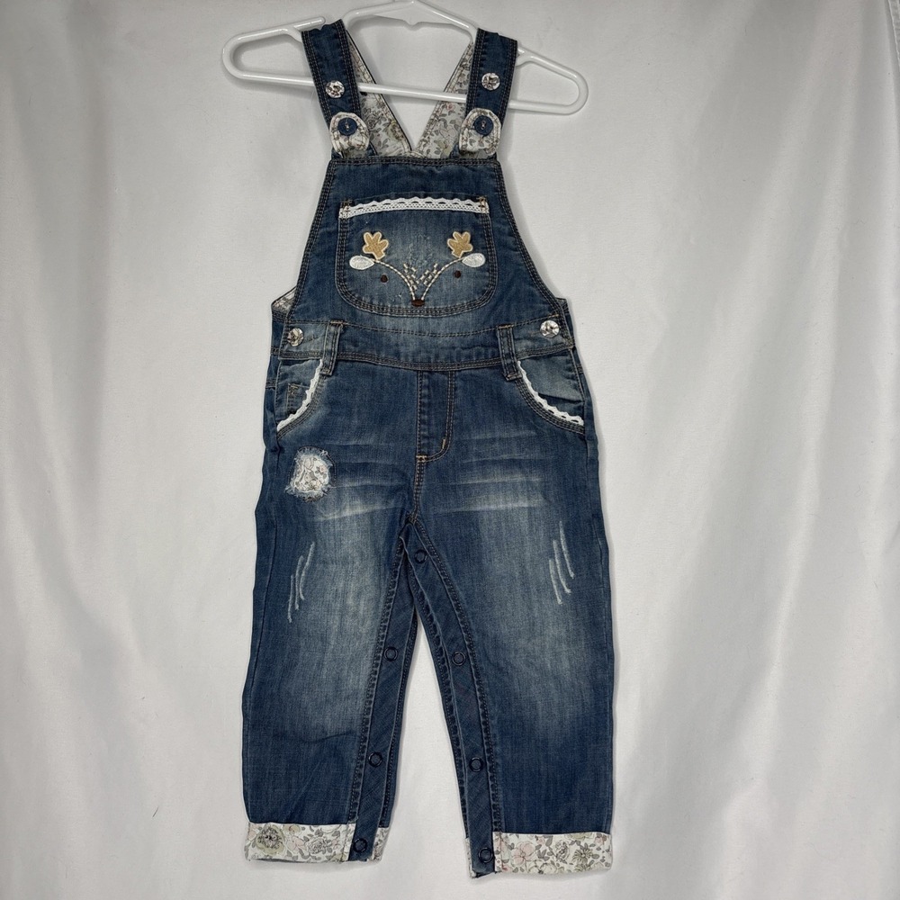 Kidscool Space Toddler Girl 18 Month /86 Denim Overall Suspenders Floral